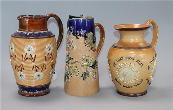 Three Doulton stoneware jugs tallest 21cm